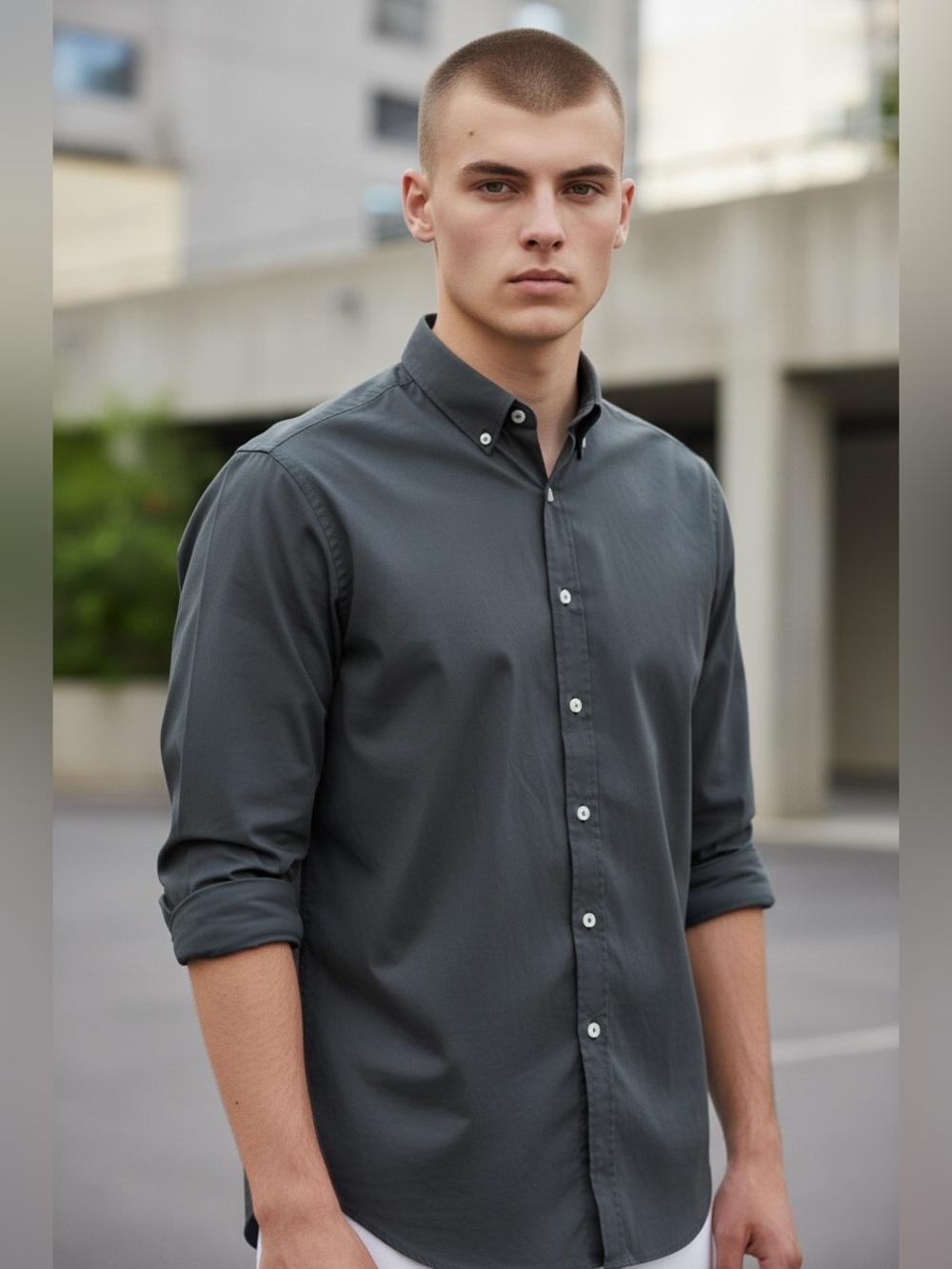 Versace Men's Charcoal Black Long-Sleeve Button Shirt